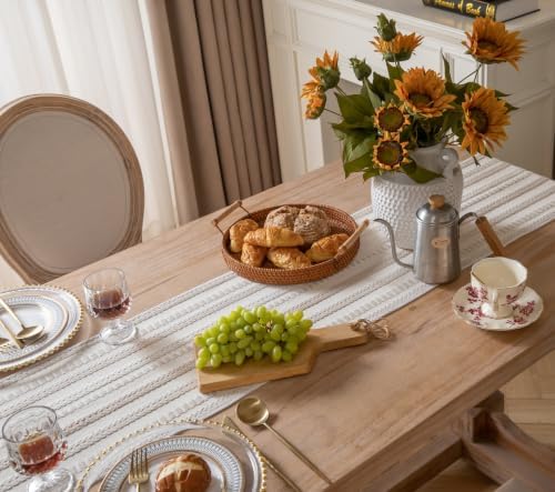 Caflife Light Khaki and Beige Woven Rustic Boho Table Runner 60 Inchs