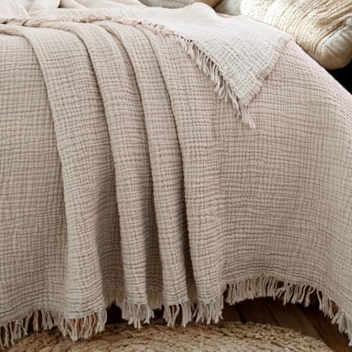 100% Cotton Muslin Bedspread – Lightweight Breathable Gauze Blanket