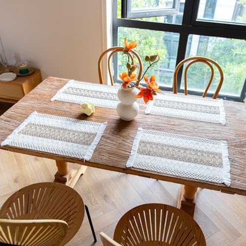 Rectangular Placemat Set of 4, Cotton Linen Place Mats Heat Resistant