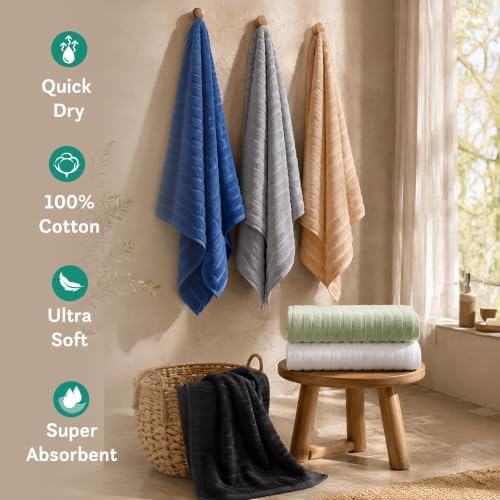 TRIDENT Beige Bath Towels Set of 4, 100% Cotton Quick Dry Bath Towel