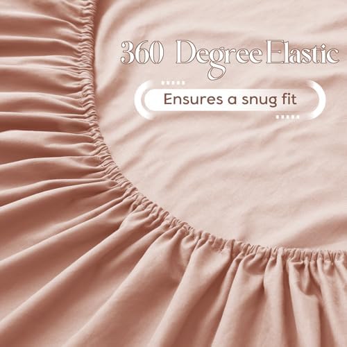 Entisn Pure Cotton Sheets Twin 3-Pc Set, 400TC, 16" Pocket, Dusty Pink