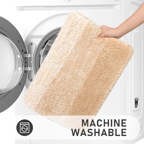 Bsmathom Bathroom Rug Set 4 Piece, Plush Microfiber Bath Mat, Beige