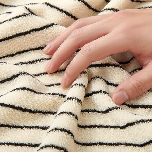Black Striped Bath Towels Set Cotton for Bathroom Shower Decor 6 PCS