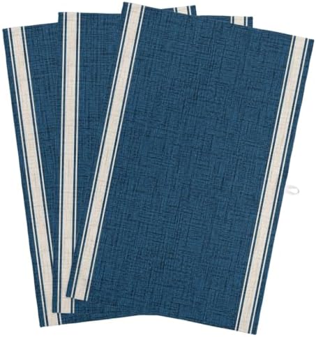 Minimalist Blue Beige Kitchen Towels Set of 3 Rustic Traditional