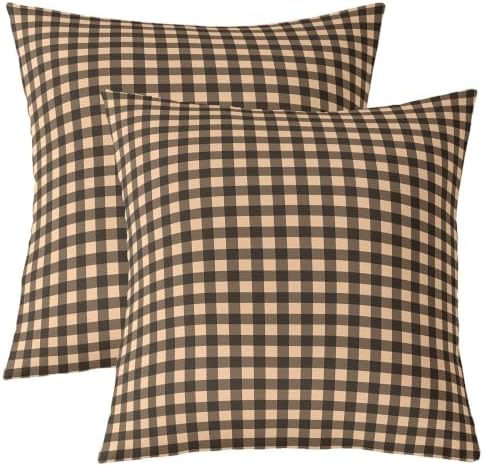 Erosebridal Khaki Black Gingham Throw Pillow Covers 22x22 Inch Set of