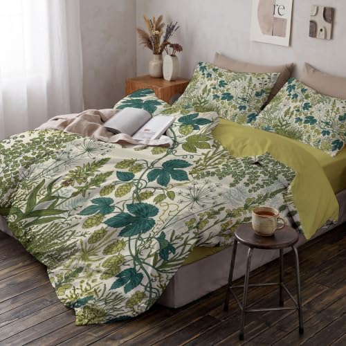 Duvet Cover Set Queen Sage Green Orchids Wild Grass Bedding