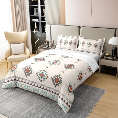 jejeloiu Bohemian Pattern Duvet Cover 100% Cotton Queen Size Geometric