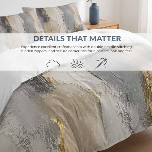 Textured Plaster Queen Duvet Cover Set, Minimalist Abstract Gray Beige