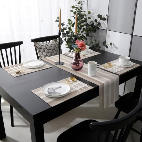 Brown Stripe Table Runner and Placemats for Dining Table,Burlap Coffee