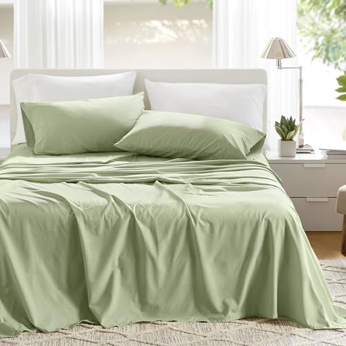 Comfort Spaces 100% Cotton Percale Sheets Queen Sheet Set 4 Pcs, Sage