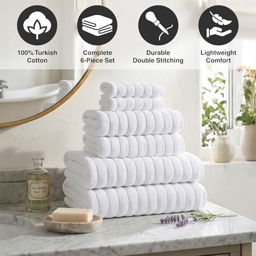 6 Piece Towel Sets for Bathroom - Includes 2 Bath Towels, 2 Hand