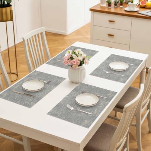 Gray Beige Linen Textured Placemats Set of 8, Vintage Rustic Abstract