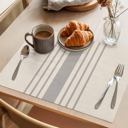 Watercolor Grey Striped Line Placemats Set of 4 Washable Table Mats