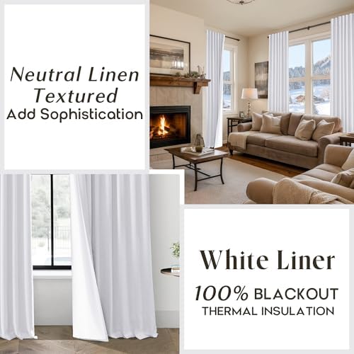 Greyish White Blackout Curtains 72 Inch Long for Living Room,Linen