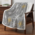 Christmas Snowflake Sherpa Fleece Blanket Grey Winter Yellow White