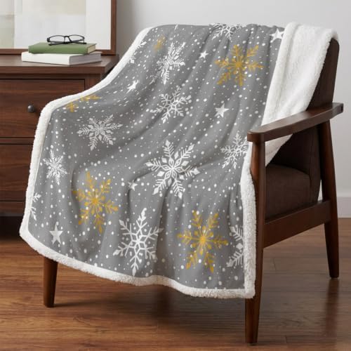 Fleece Sherpa Bed Blankets, Gray Christmas Microfiber Plush Flannel