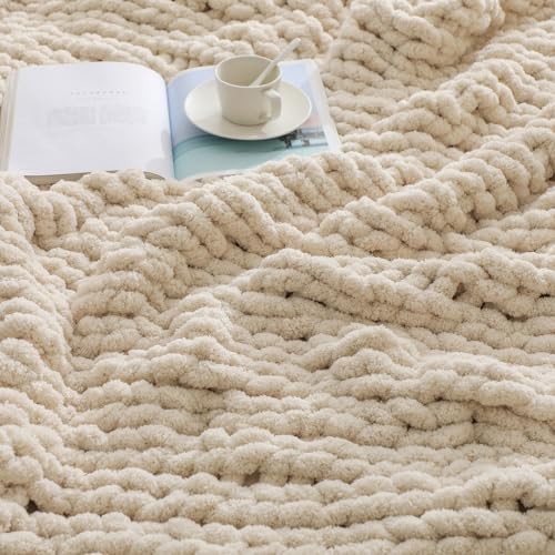 bearberry Chunky Knit Handmade Throw Blanket 50x60in Jumbo Chenille