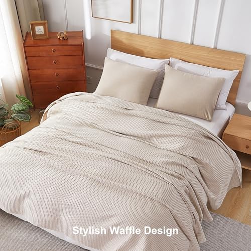 100% Egyptian Cotton Waffle Weave Blanket Full Size for Bed, 320 GSM