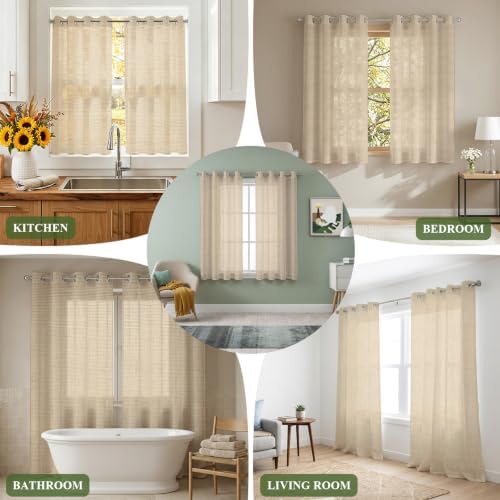 Rustic Beige Sheer Curtains 96 Inch Length 2 Panels Set for Living