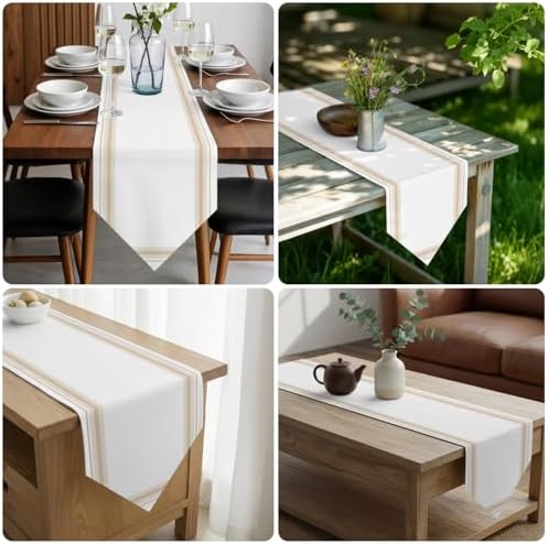 Table Runners 13x108 Inches Long, Beige Stripes Lines Table Runner