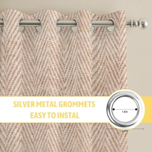 Beige Burlap Texture Window Curtains Panels with Silver