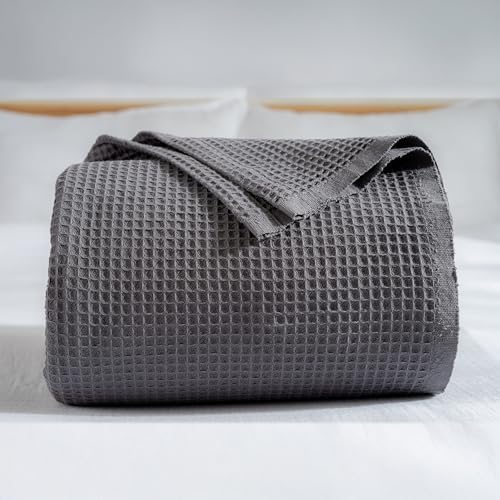 100% Turkish Cotton Waffle Blanket Queen - Cozy, Airy, Lightweight