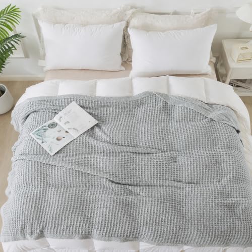 Waffle Throw Blanket, Soft Plush, 60x80 in, Light Grey