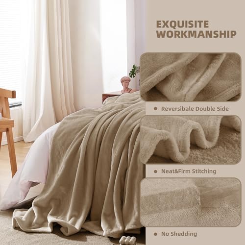 Throw Blanket for Bed Couch,King Size 108"x90",Beige,Soft Cozy Warm