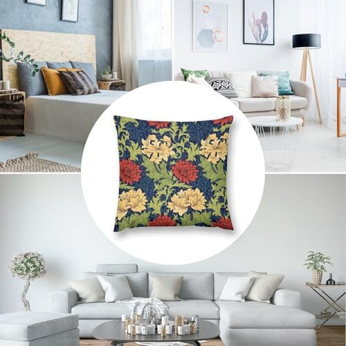 Boho William Morris Pillow Covers 18x18 Inch Set of 2, Red Yellow