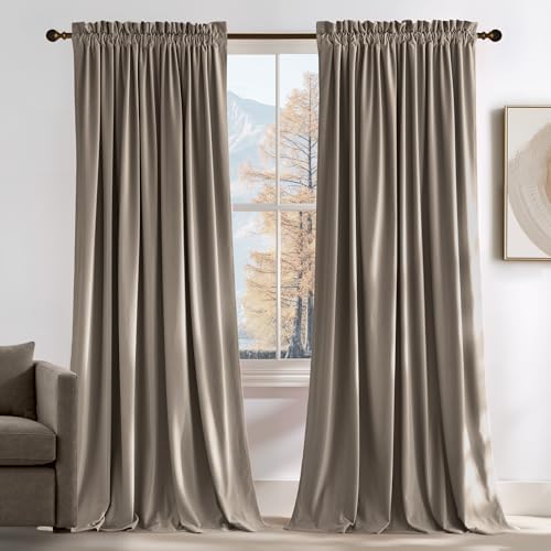 NICETOWN 120 inches Velvet Curtains - Taupe Blackout Extra Long High