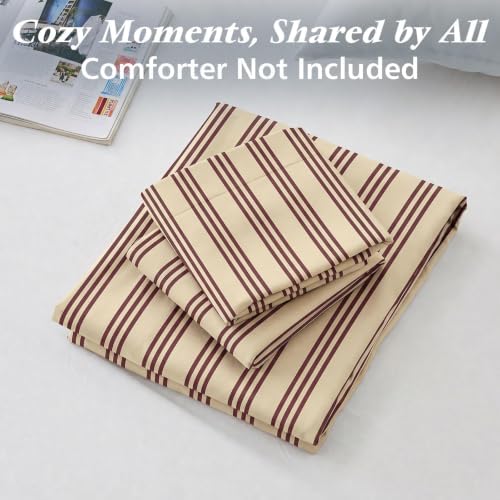 JOLLYVOGUE Striped Duvet Cover King, Brown Duvet Cover with Red