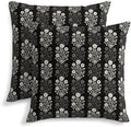 Vintage Black Cream Floral Block Print Decorative Pillow Covers 20x20