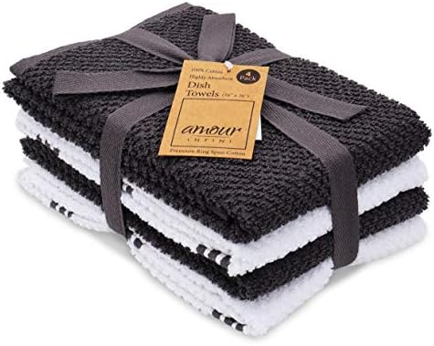 AMOUR INFINI Bundle Pack of 4 Terry Dish Towels + 8 Dish Cloths Highly