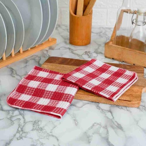 Blue Needles Waffle Weave Kitchen Dish Cloths Cotton Set of 8-12x12