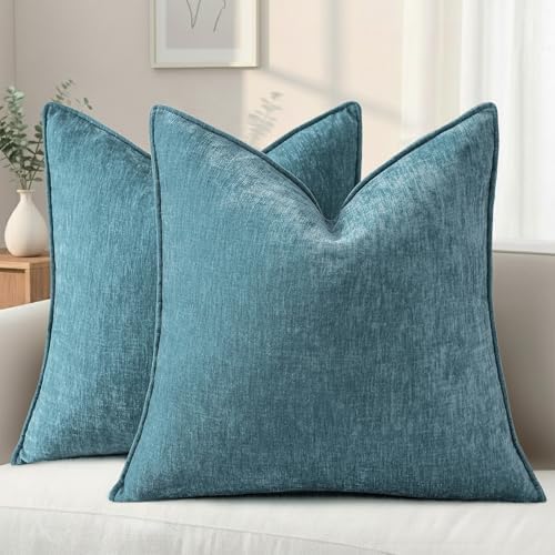 decorUhome Chenille Teal Velvet Throw Pillow Covers 22x22 Set of 2