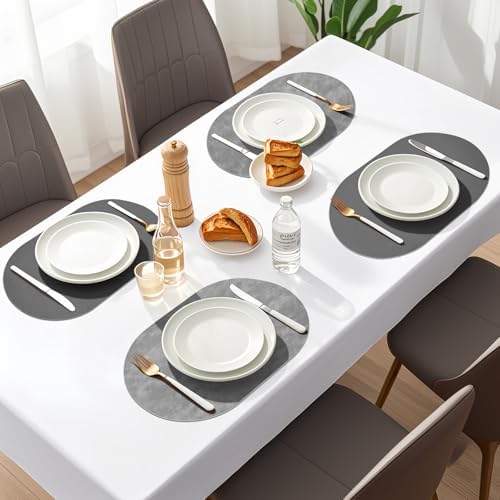 Oval Placemats Set of 6, Faux Leather Place Mats for Dining Table Dual