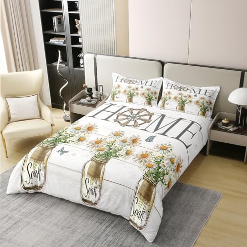 Erosebridal Spring Daisy 100% Cotton Comforter Cover,Retro Floral