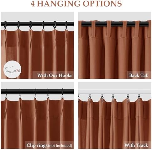 Aersas Terracotta Pinch Pleat Linen Curtains 84 Inch Length 2 Panels