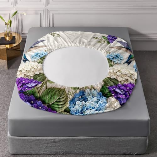 AILONEN Queen Fitted Sheet Set 3 Piece, Blue Blossom Hummingbird