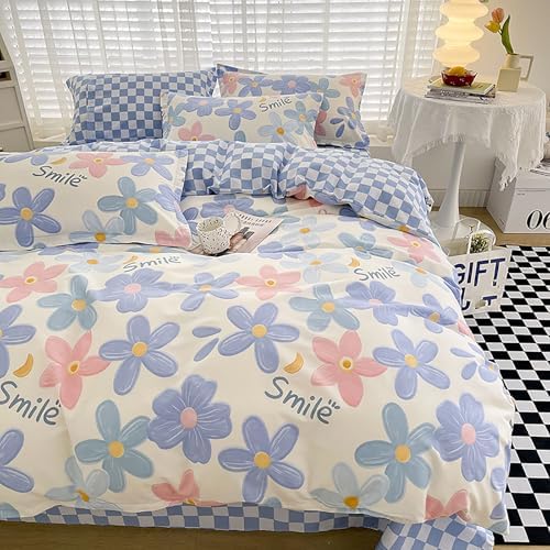 100% Cotton 4 Pieces Duvet Cover Queen Sets, Floral Print Bedding