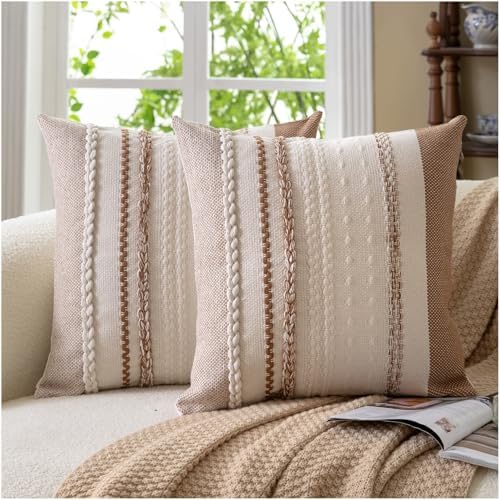Cethom Boho Throw Pillow Covers 20x20 Inch Set of 2, Brown Textured