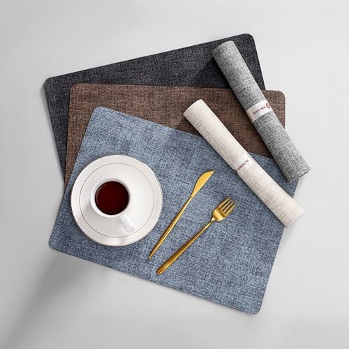 4PC Dining Room Rectangle Placemat Set, 11.82 x 16.93 Inches Leather
