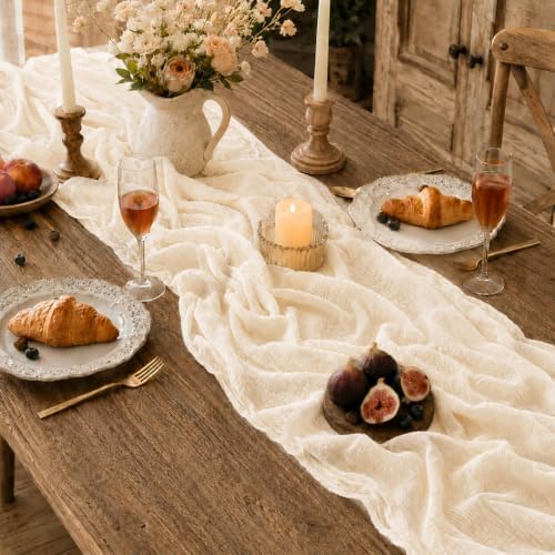 12 Pack Beige Cheesecloth Table Runners, 35 x 120 Inch Boho Gauze