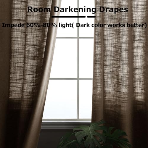 Frelement Linen Light Filtering Curtains 96 Inches Long Bronze Grommet