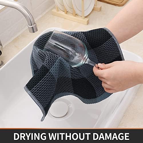 Homaxy 100% Cotton Check 12 Pack Dish Cloths, 12" x 12", Black & Grey