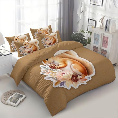 California King Duvet Cover Set Retro Pine Acorn Soft Microfiber