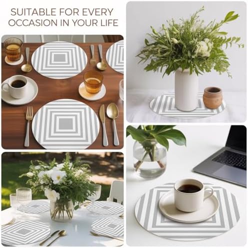 Minimalist Concentric Squares Faux Leather Placemats Set of 6, 15in