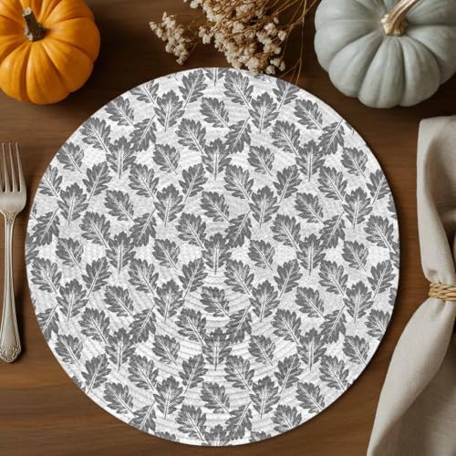 Oak Leaf 15 Inch Round Placemats Set of 6, Rustic Minimalist Charcoal