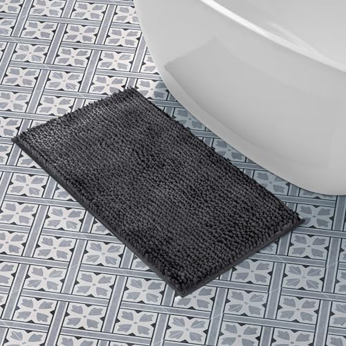 Laura Ashley Butter Chenille Bath Rug, Absorbent Shaggy Bathroom Mat