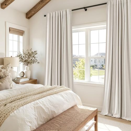 MIULEE 100% Blackout Linen Curtains for Bedroom 40W x 120L Cream 2